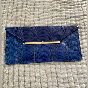 Tory Burch Embossed Leather Envelope Clutch Bag Blue